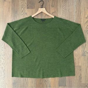 Eileen Fisher Merino Wool Ribbed Round Neck Sweater in Green Extra Large
